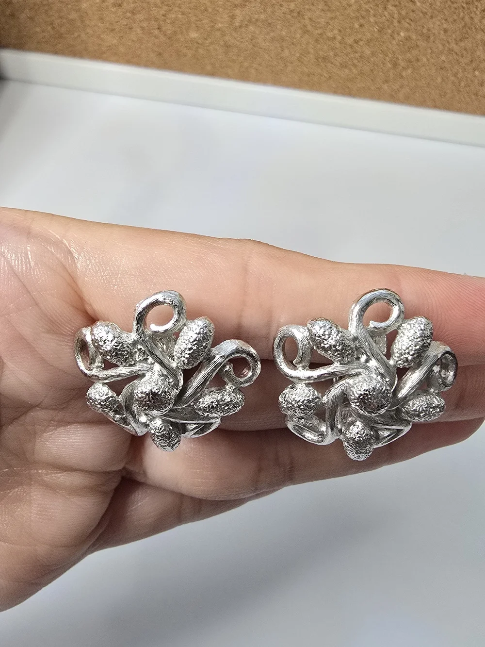 Vintage Monet Silver Floral Knot Clip-On Earrings - Women Jewelry